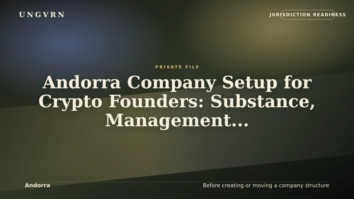 Cinematic article cover for Andorra Company Setup for Crypto Founders: Substance, Management, and Banking