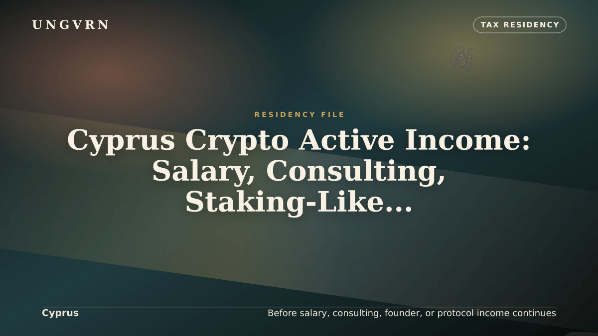Cinematic article cover for Cyprus Crypto Active Income: Salary, Consulting, Staking-Like Yield, and Founder Work