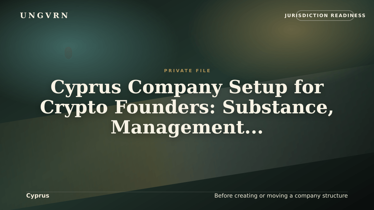 Cinematic article cover for Cyprus Company Setup for Crypto Founders: Substance, Management, and Banking