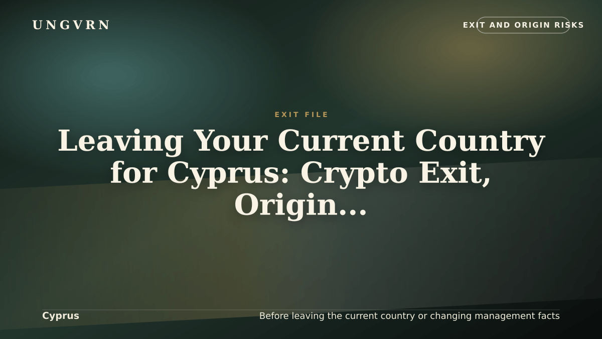 Cinematic article cover for Leaving Your Current Country for Cyprus: Crypto Exit, Origin, and Banking Risks