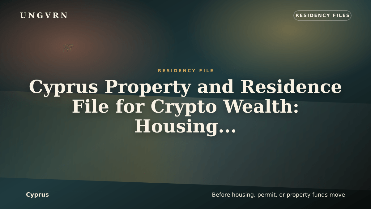 Cinematic article cover for Cyprus Property and Residence File for Crypto Wealth: Housing, Funds, and Proof