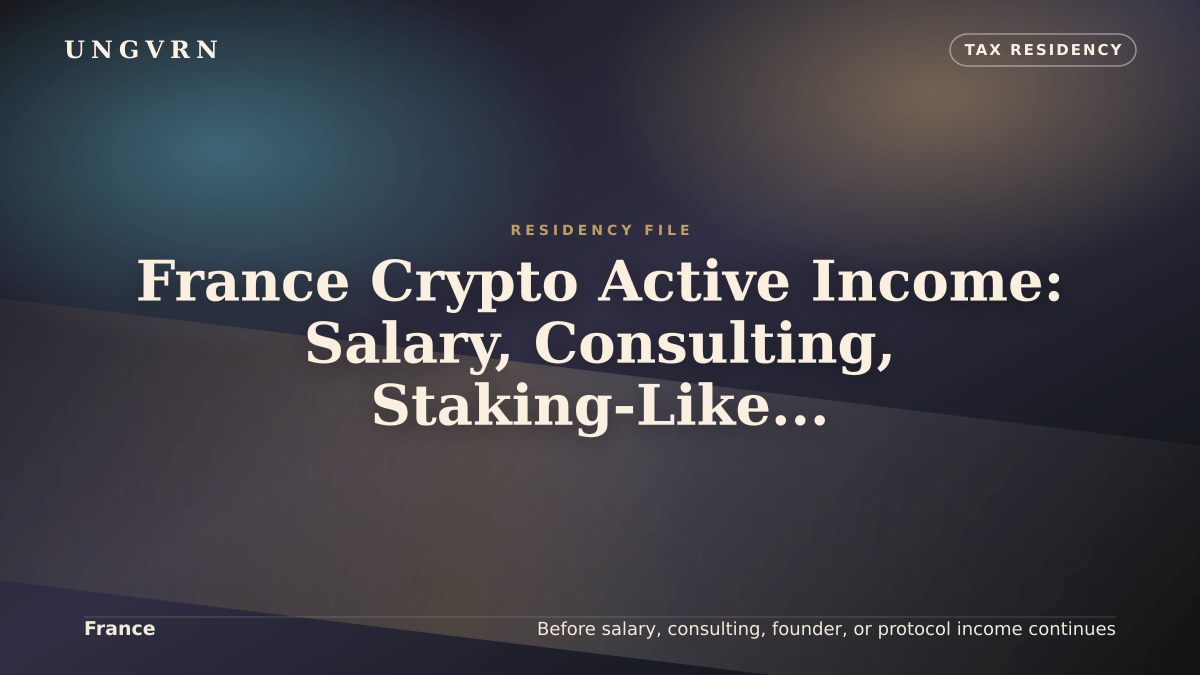 Cinematic article cover for France Crypto Active Income: Salary, Consulting, Staking-Like Yield, and Founder Work