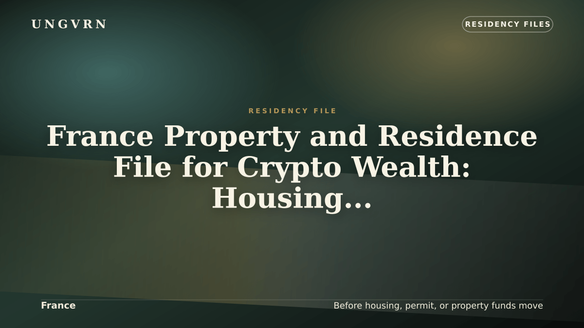 Cinematic article cover for France Property and Residence File for Crypto Wealth: Housing, Funds, and Proof