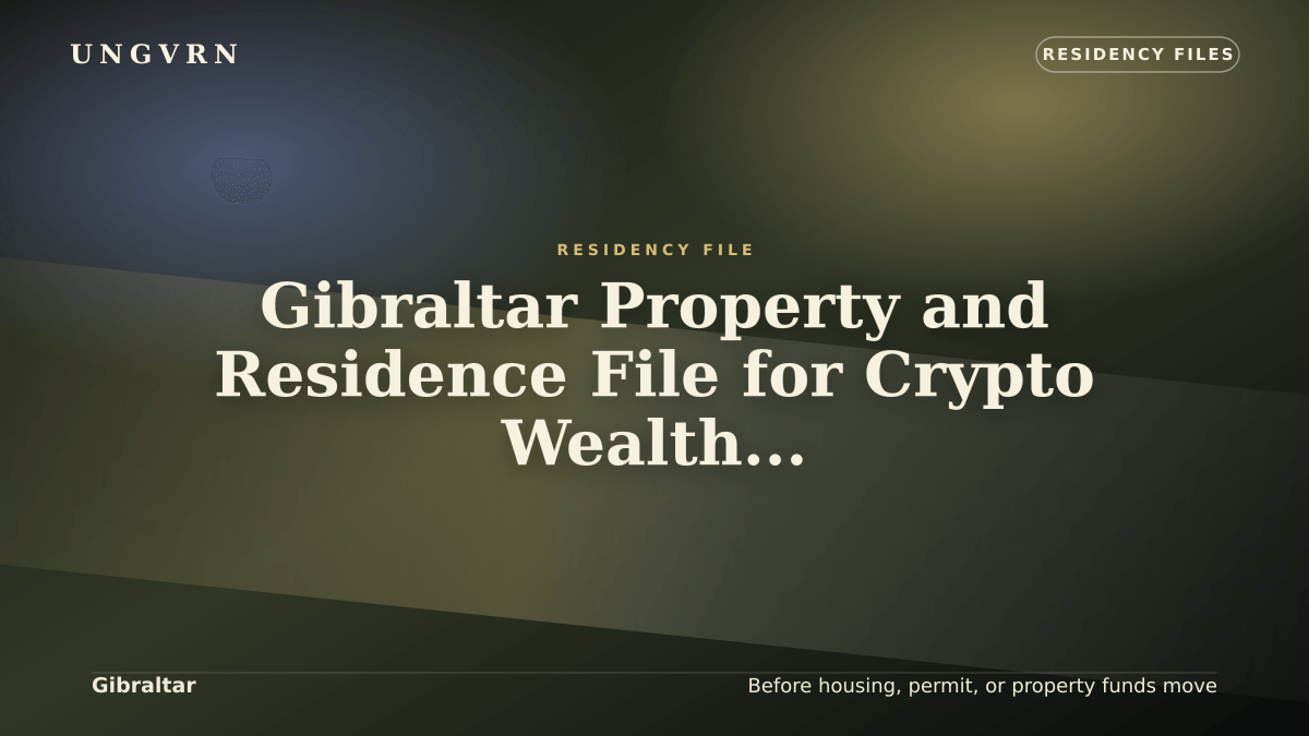 Cinematic article cover for Gibraltar Property and Residence File for Crypto Wealth: Housing, Funds, and Proof