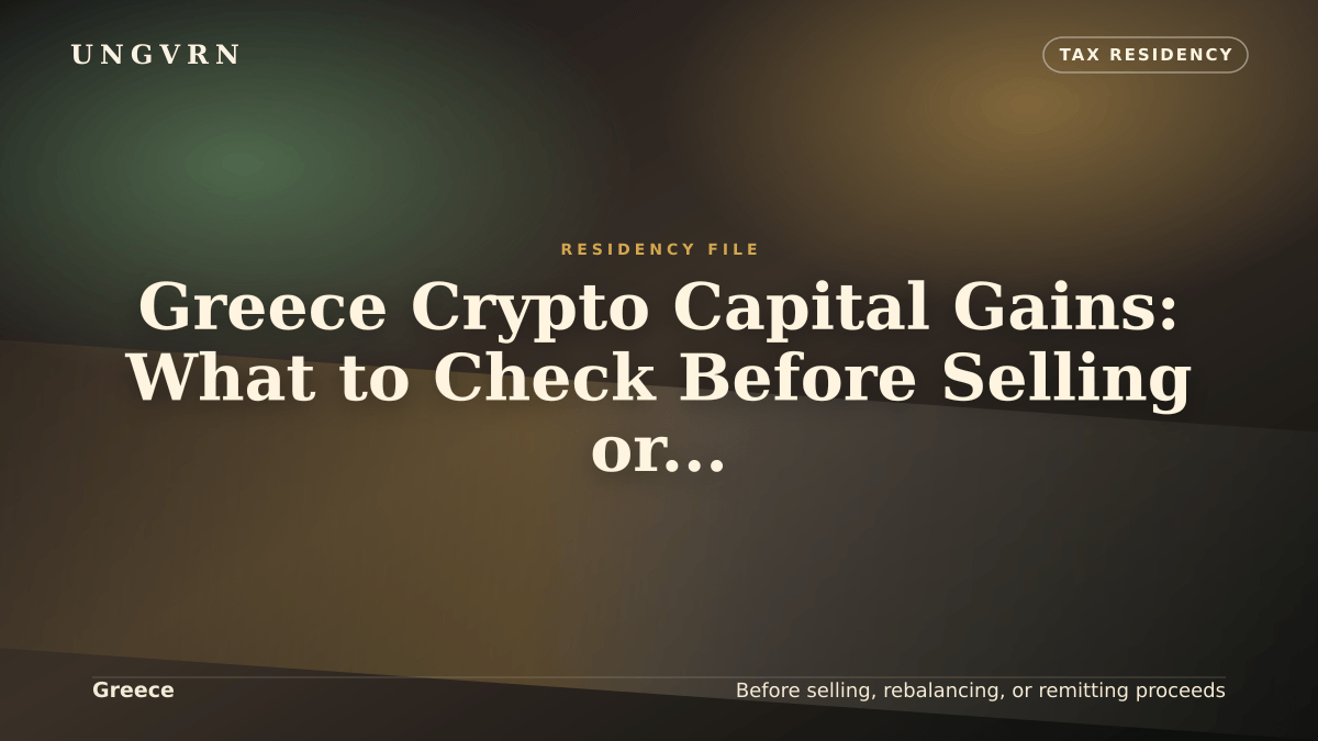 Cinematic article cover for Greece Crypto Capital Gains: What to Check Before Selling or Moving Proceeds