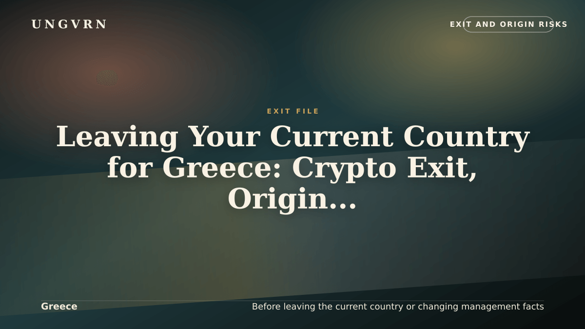 Cinematic article cover for Leaving Your Current Country for Greece: Crypto Exit, Origin, and Banking Risks