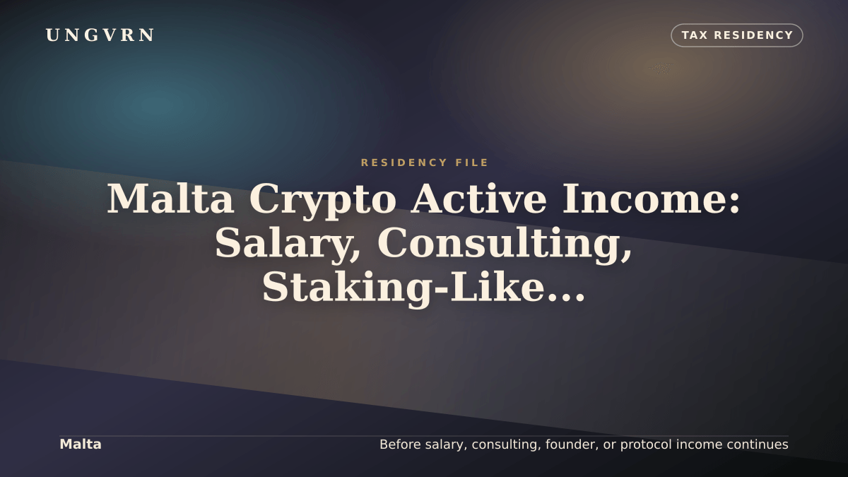 Cinematic article cover for Malta Crypto Active Income: Salary, Consulting, Staking-Like Yield, and Founder Work