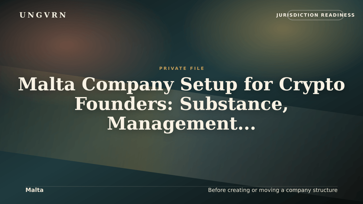 Cinematic article cover for Malta Company Setup for Crypto Founders: Substance, Management, and Banking