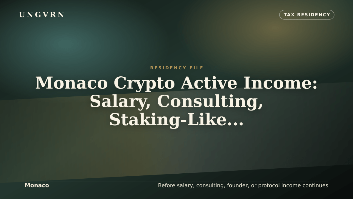 Cinematic article cover for Monaco Crypto Active Income: Salary, Consulting, Staking-Like Yield, and Founder Work