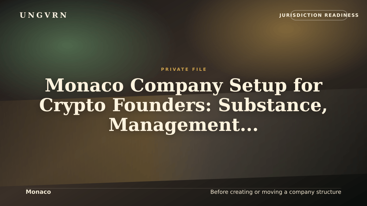 Cinematic article cover for Monaco Company Setup for Crypto Founders: Substance, Management, and Banking