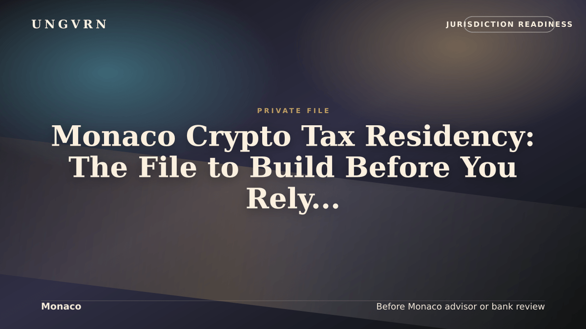 Cinematic article cover for Monaco Crypto Tax Residency: The File to Build Before You Rely on the Headline
