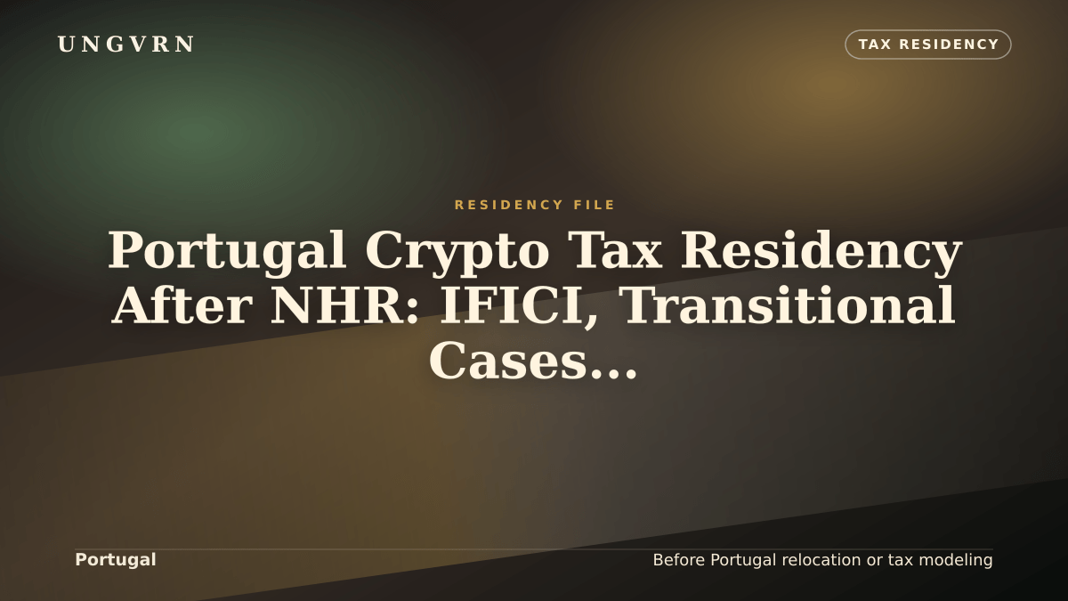 Cinematic article cover for Portugal Crypto Tax Residency After NHR: IFICI, Transitional Cases, and What to Check