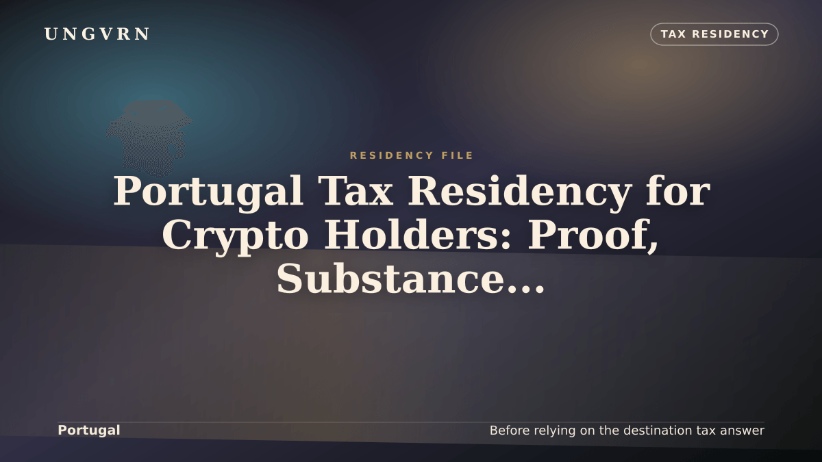 Cinematic article cover for Portugal Tax Residency for Crypto Holders: Proof, Substance, and Reviewer File
