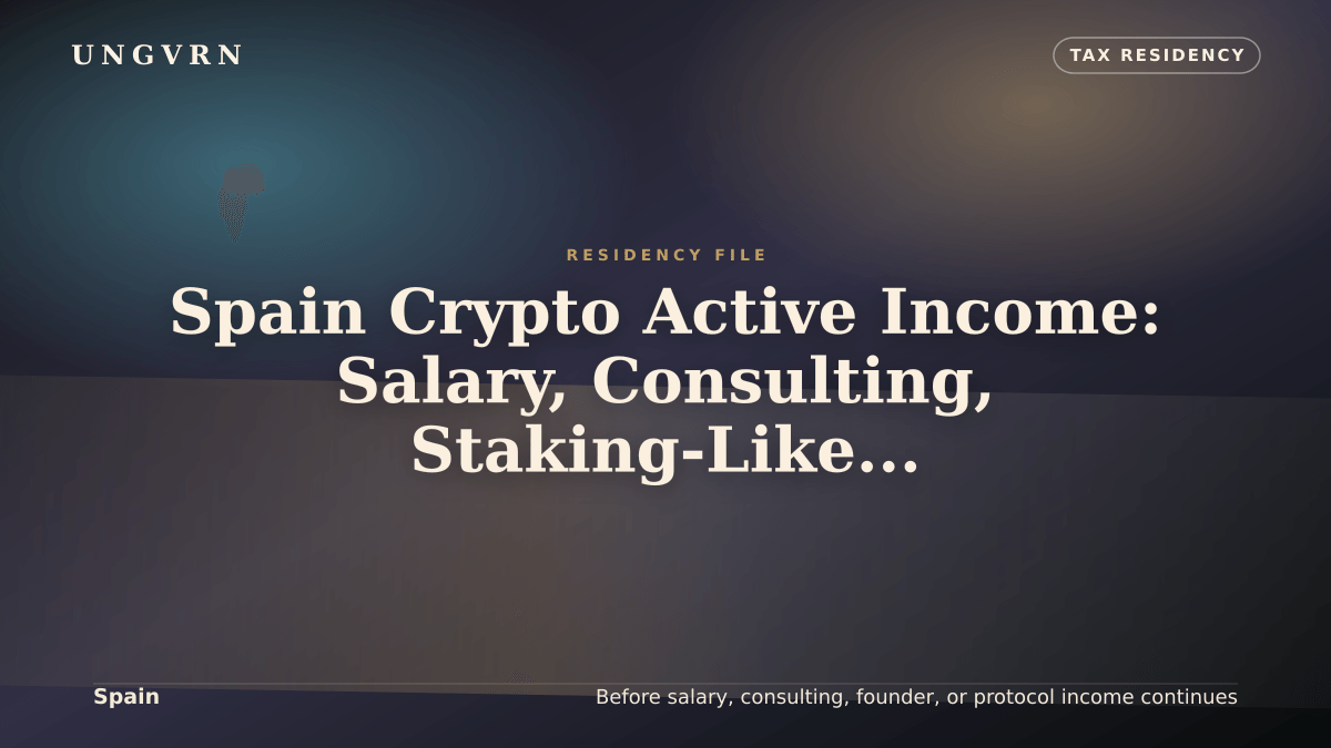 Cinematic article cover for Spain Crypto Active Income: Salary, Consulting, Staking-Like Yield, and Founder Work