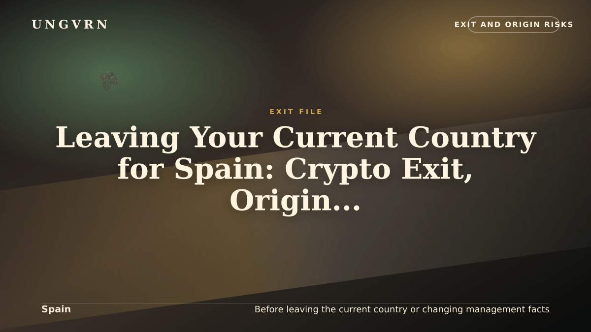 Cinematic article cover for Leaving Your Current Country for Spain: Crypto Exit, Origin, and Banking Risks