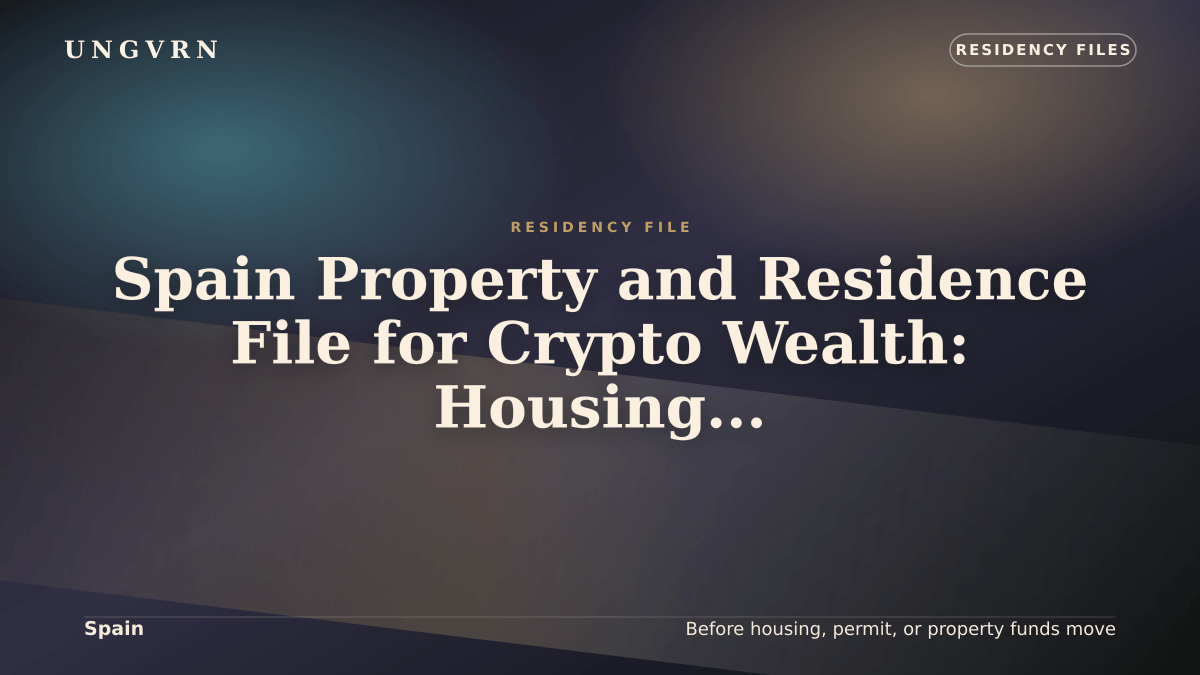 Cinematic article cover for Spain Property and Residence File for Crypto Wealth: Housing, Funds, and Proof