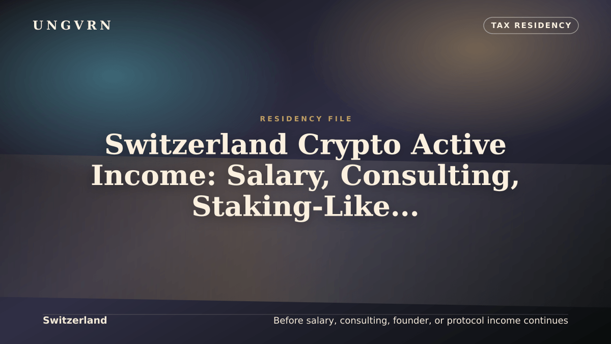 Cinematic article cover for Switzerland Crypto Active Income: Salary, Consulting, Staking-Like Yield, and Founder Work