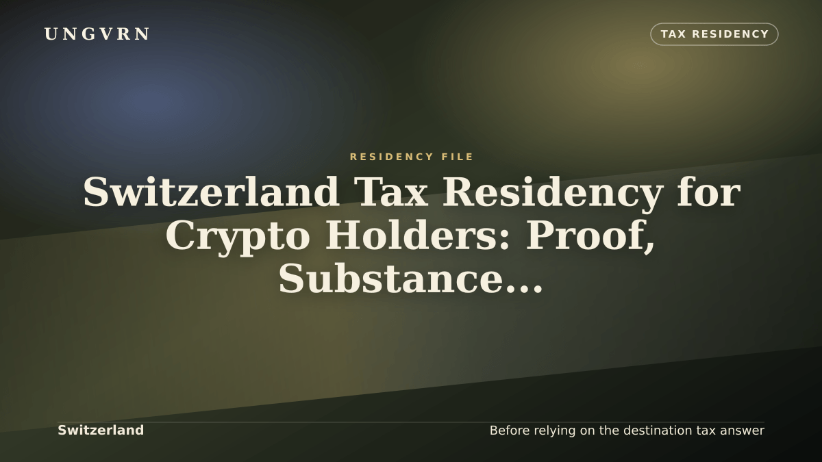 Cinematic article cover for Switzerland Tax Residency for Crypto Holders: Proof, Substance, and Reviewer File