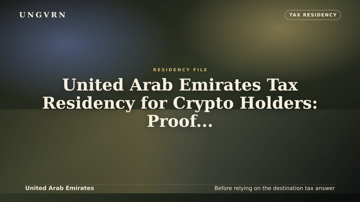 Cinematic article cover for United Arab Emirates Tax Residency for Crypto Holders: Proof, Substance, and Reviewer File