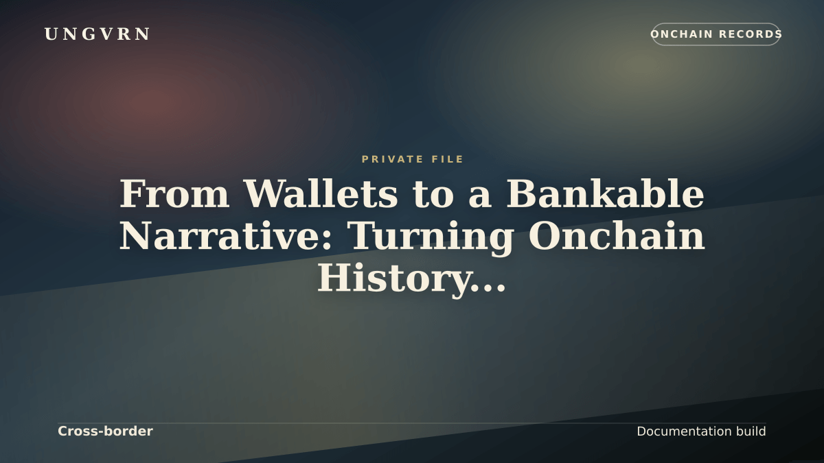 Cinematic article cover for From Wallets to a Bankable Narrative: Turning Onchain History Into a Reviewable Timeline